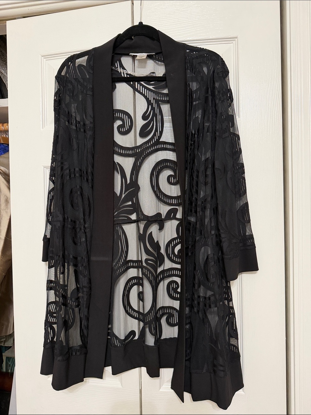 Allison Daley Black Sheer Embroidered Open-Front Jacket